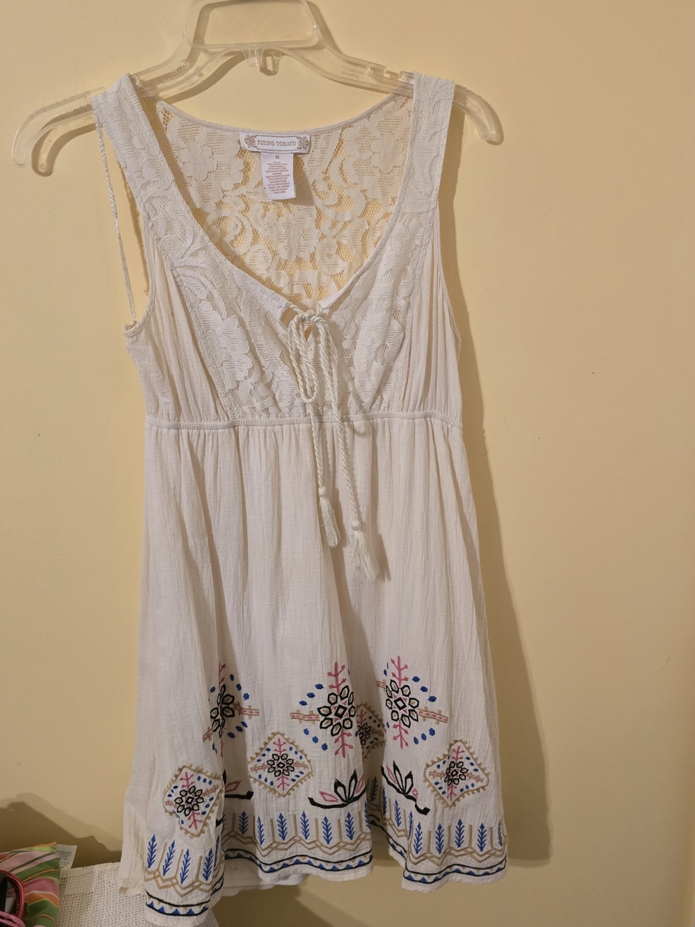 Flying Tomato White Lace-Top Embroidered Midi Dress